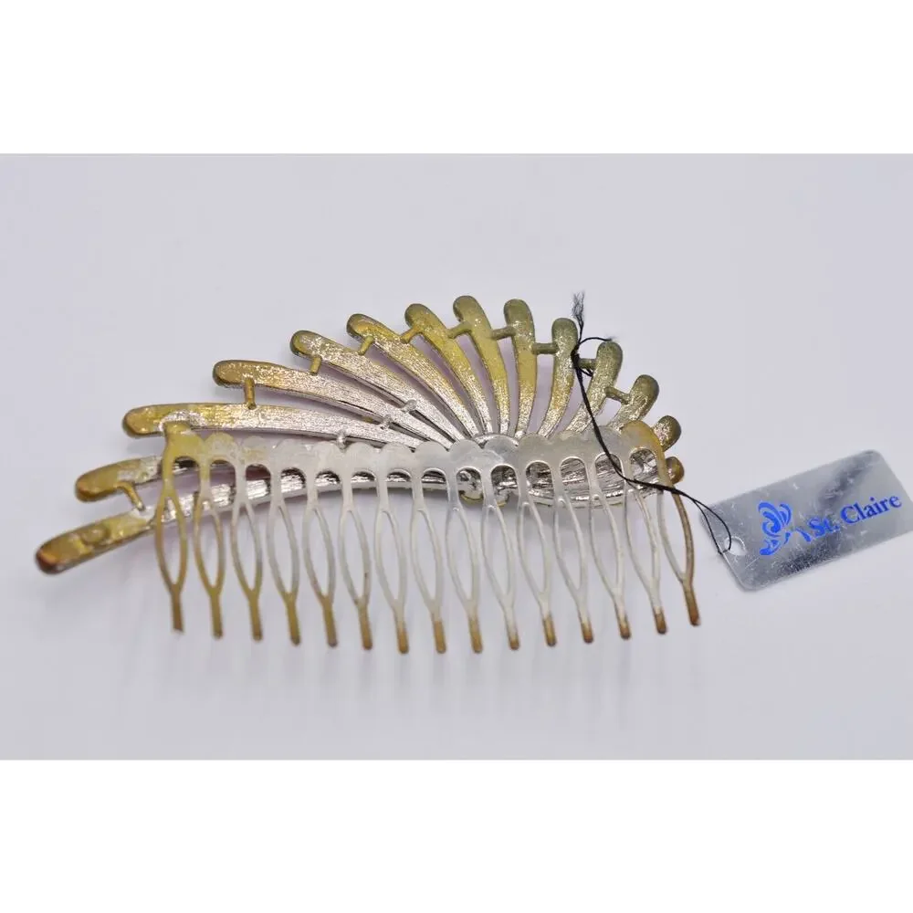 St. Clair Vintage Red Rhinestone Crystal Hair Pin Comb Aurora Borealis Pink